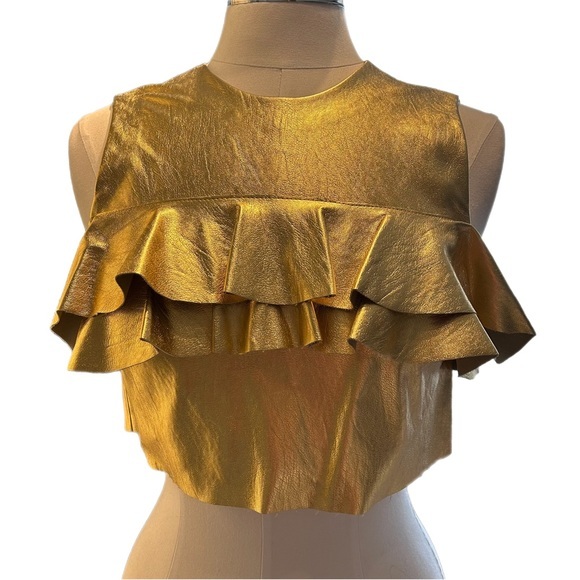 Zara Women XS Gold Metallic Crop Top - Picture 2 of 8